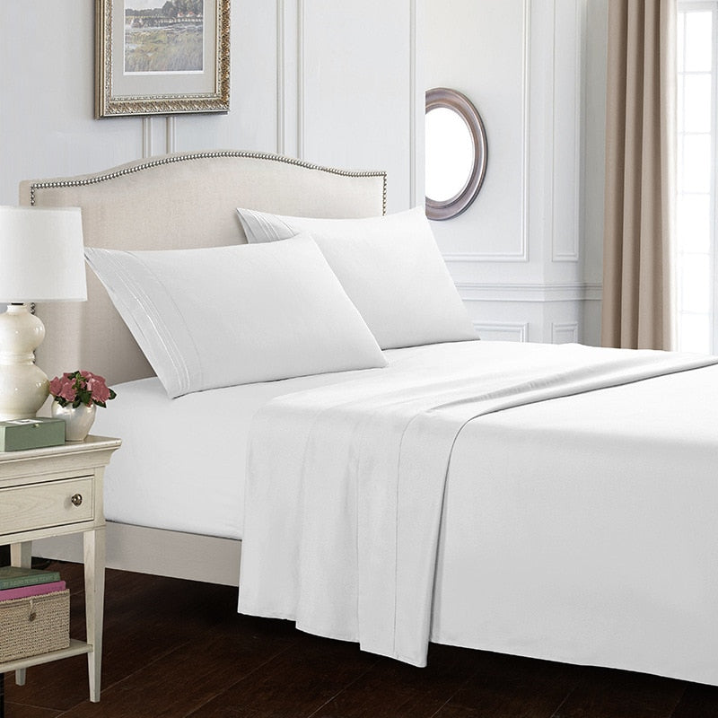 White Bedding Set Queen size Bed sheets Solid color Flat Sheet+Fitted Sheet+Pillowcase Bed Linens