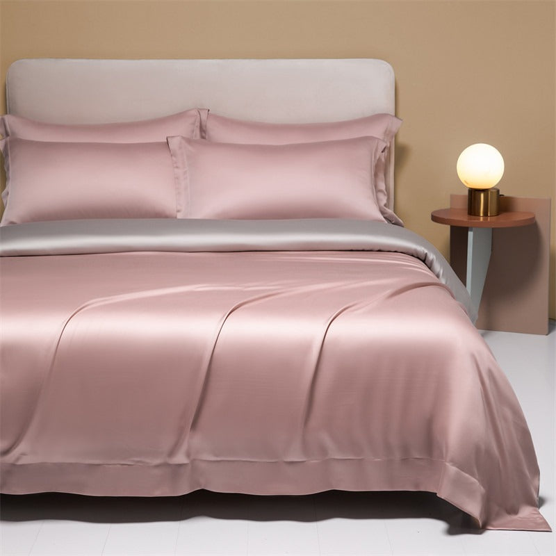 120 Lanjing Silk Bedding Set with Four Pieces of Ice Silk Bed Sheet and Duvet Cover. Made for higher sleep quality and comfort.