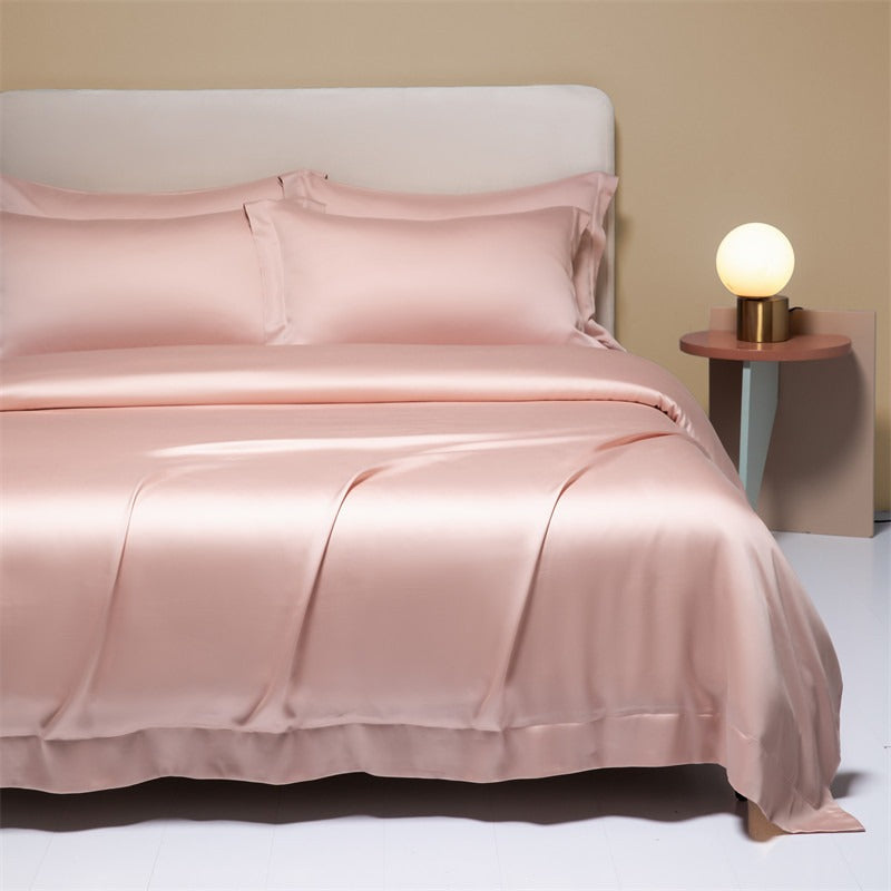 120 Lanjing Silk Bedding Set with Four Pieces of Ice Silk Bed Sheet and Duvet Cover. Made for higher sleep quality and comfort.