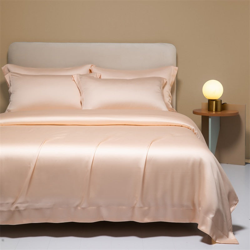 120 Lanjing Silk Bedding Set with Four Pieces of Ice Silk Bed Sheet and Duvet Cover. Made for higher sleep quality and comfort.