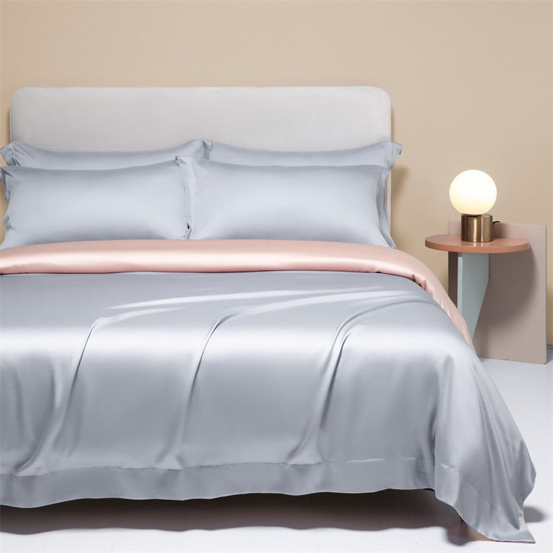 120 Lanjing Silk Bedding Set with Four Pieces of Ice Silk Bed Sheet and Duvet Cover. Made for higher sleep quality and comfort.