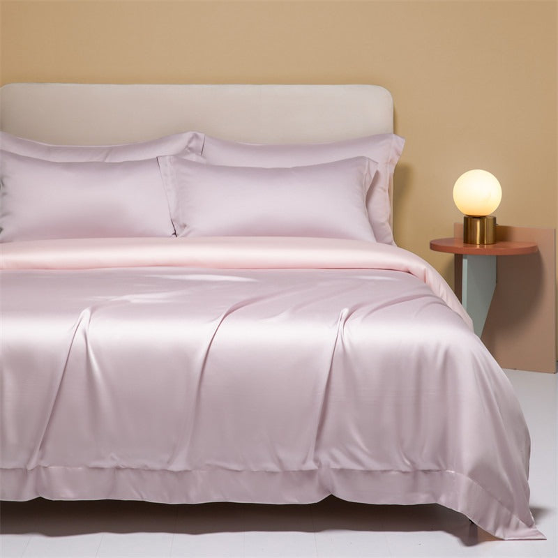 120 Lanjing Silk Bedding Set with Four Pieces of Ice Silk Bed Sheet and Duvet Cover. Made for higher sleep quality and comfort.