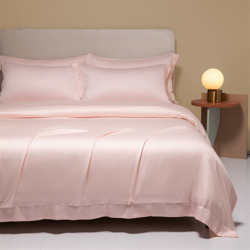 120 Lanjing Silk Bedding Set with Four Pieces of Ice Silk Bed Sheet and Duvet Cover. Made for higher sleep quality and comfort.