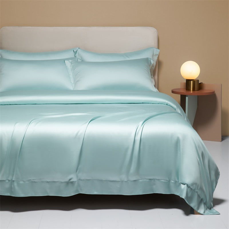 120 Lanjing Silk Bedding Set with Four Pieces of Ice Silk Bed Sheet and Duvet Cover. Made for higher sleep quality and comfort.