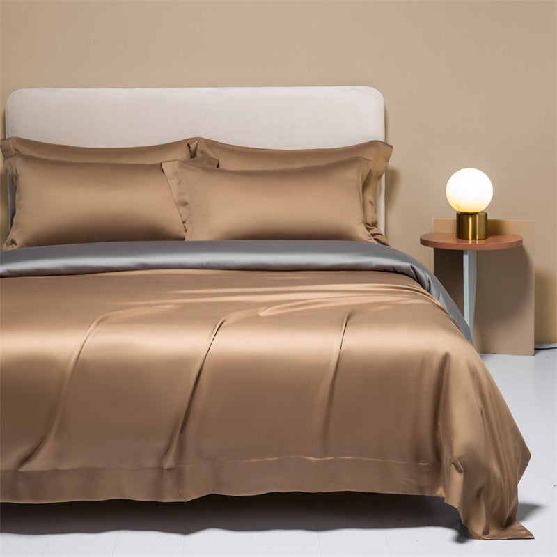 120 Lanjing Silk Bedding Set with Four Pieces of Ice Silk Bed Sheet and Duvet Cover. Made for higher sleep quality and comfort.