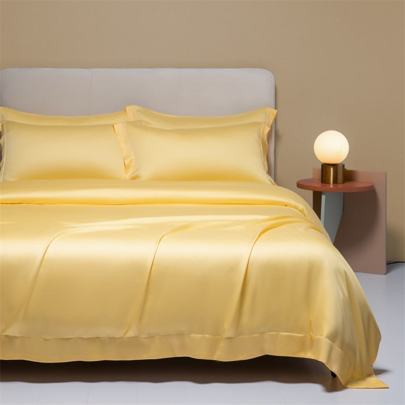 120 Lanjing Silk Bedding Set with Four Pieces of Ice Silk Bed Sheet and Duvet Cover. Made for higher sleep quality and comfort.