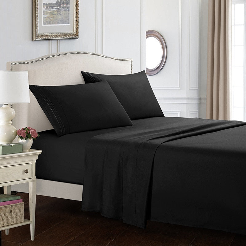 White Bedding Set Queen size Bed sheets Solid color Flat Sheet+Fitted Sheet+Pillowcase Bed Linens