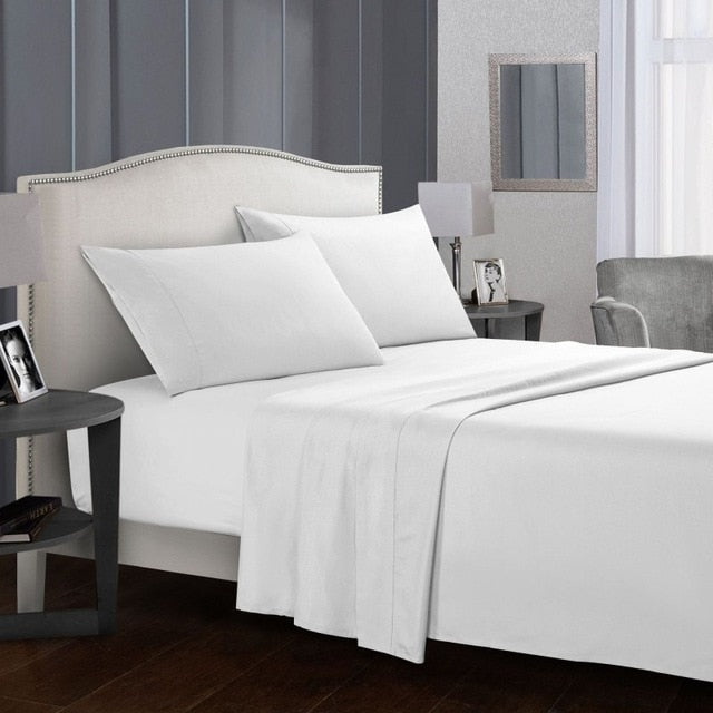 White Bedding Set Queen size Bed sheets Solid color Flat Sheet+Fitted Sheet+Pillowcase Bed Linens